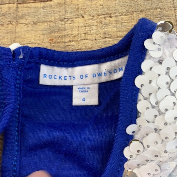 Rockets Of‎ Awesome White Silver Flip Sequin Top Girls 4 Short Sleeve - Picture 3 of 7